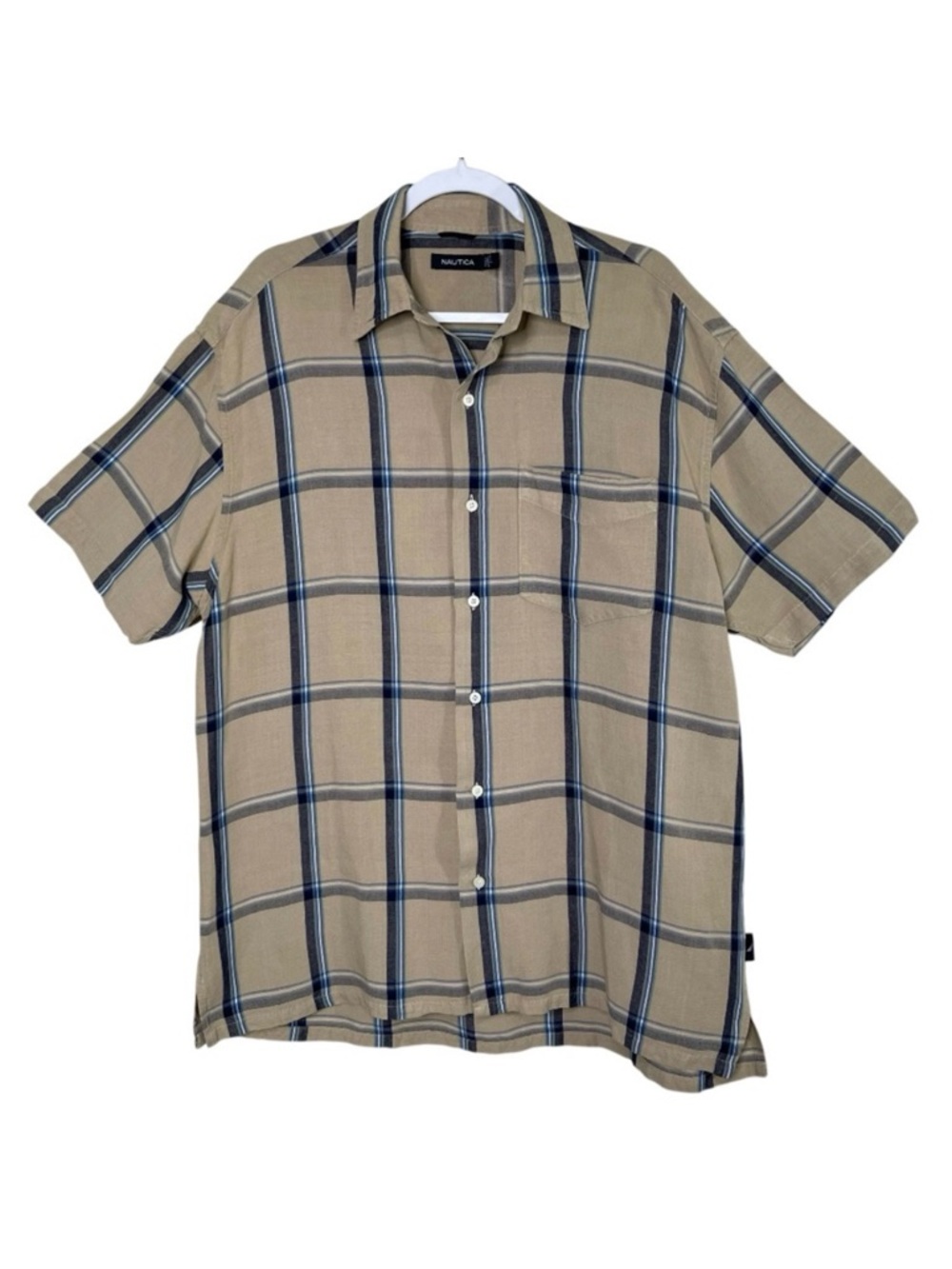 Nautica Linen Blend Shirt Lightweight Relaxed Summer Vacation Neutral Men L